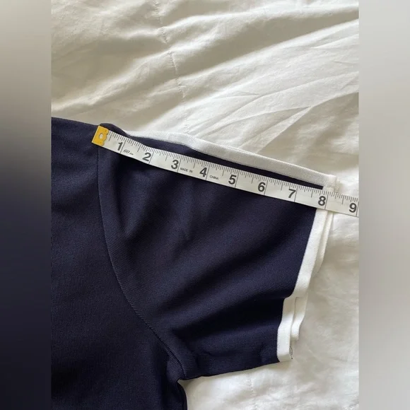 Misook Navy Blue White Trim Short Sleeve Knit Blouse Top | M - Picture 9 of 10